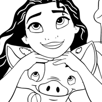 Moana, Pua and Heihei coloring page