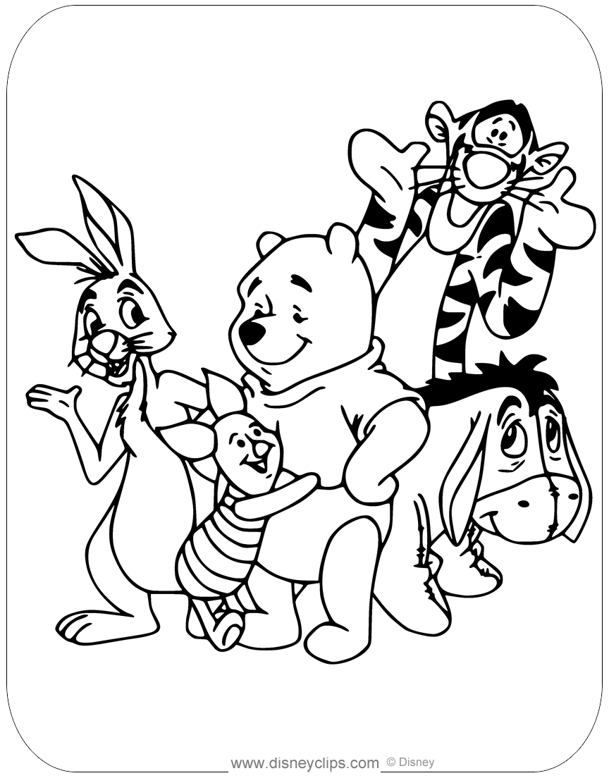Winnie the Pooh Mixed Group Coloring Pages   Disneyclips.com