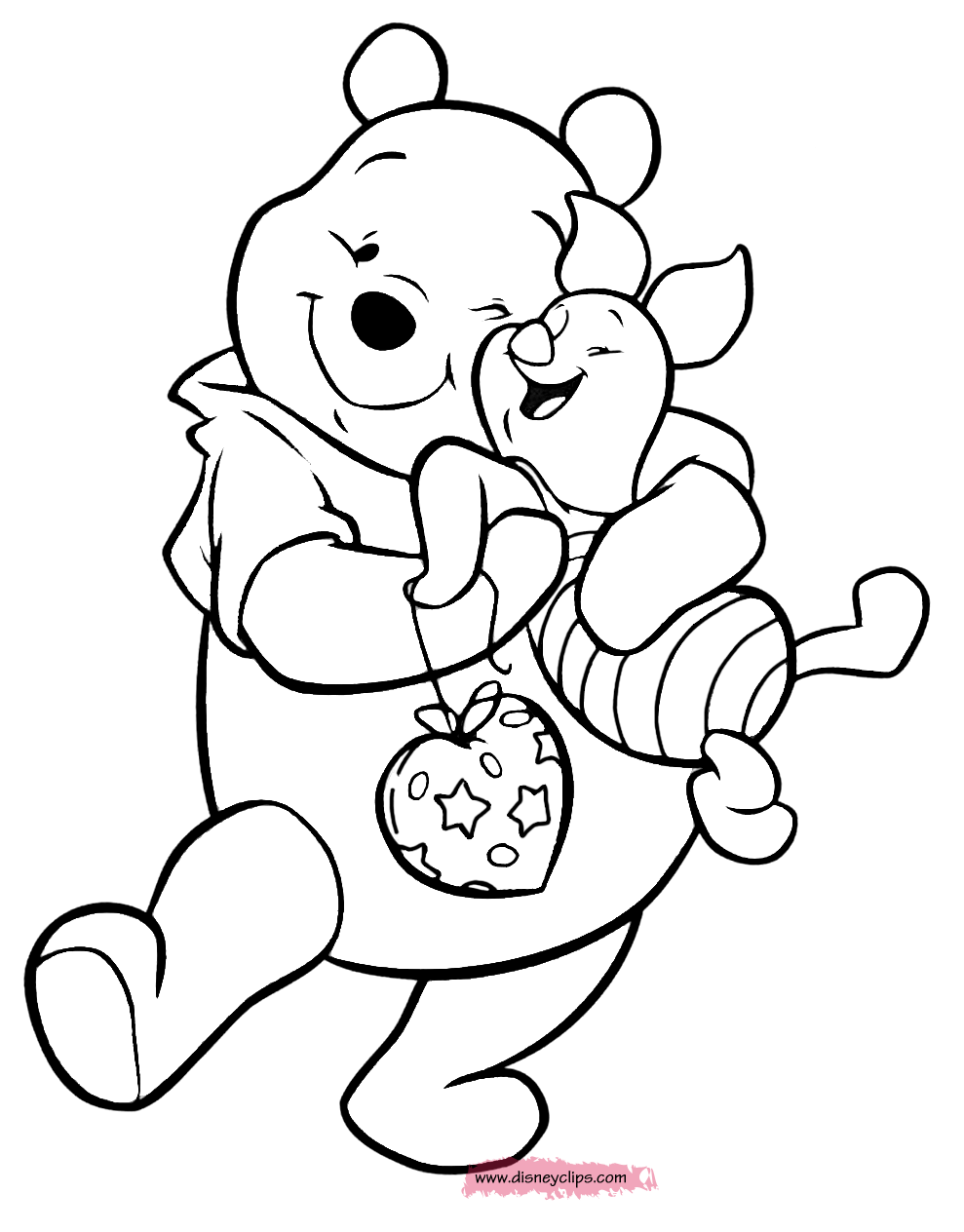 coloring page Pooh hugging Piglet
