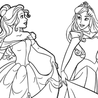 Rapunzel, Belle and Aurora coloring page