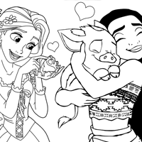 Rapunzel and Moana coloring page
