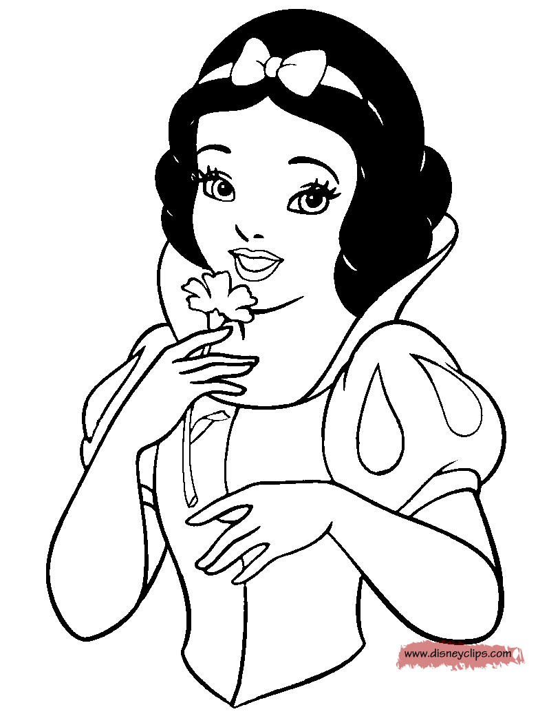 coloring page Snow White with a flower