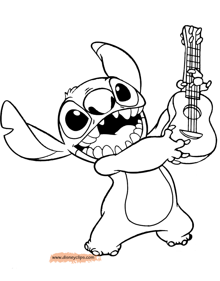 coloring page Stitch playing guitar