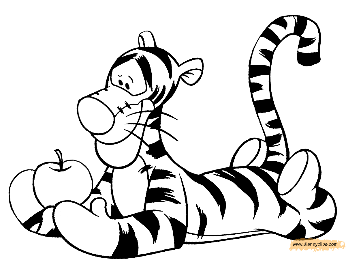 coloring page Tigger holding an apple