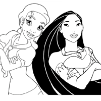 Tiana and Pocahontas coloring page