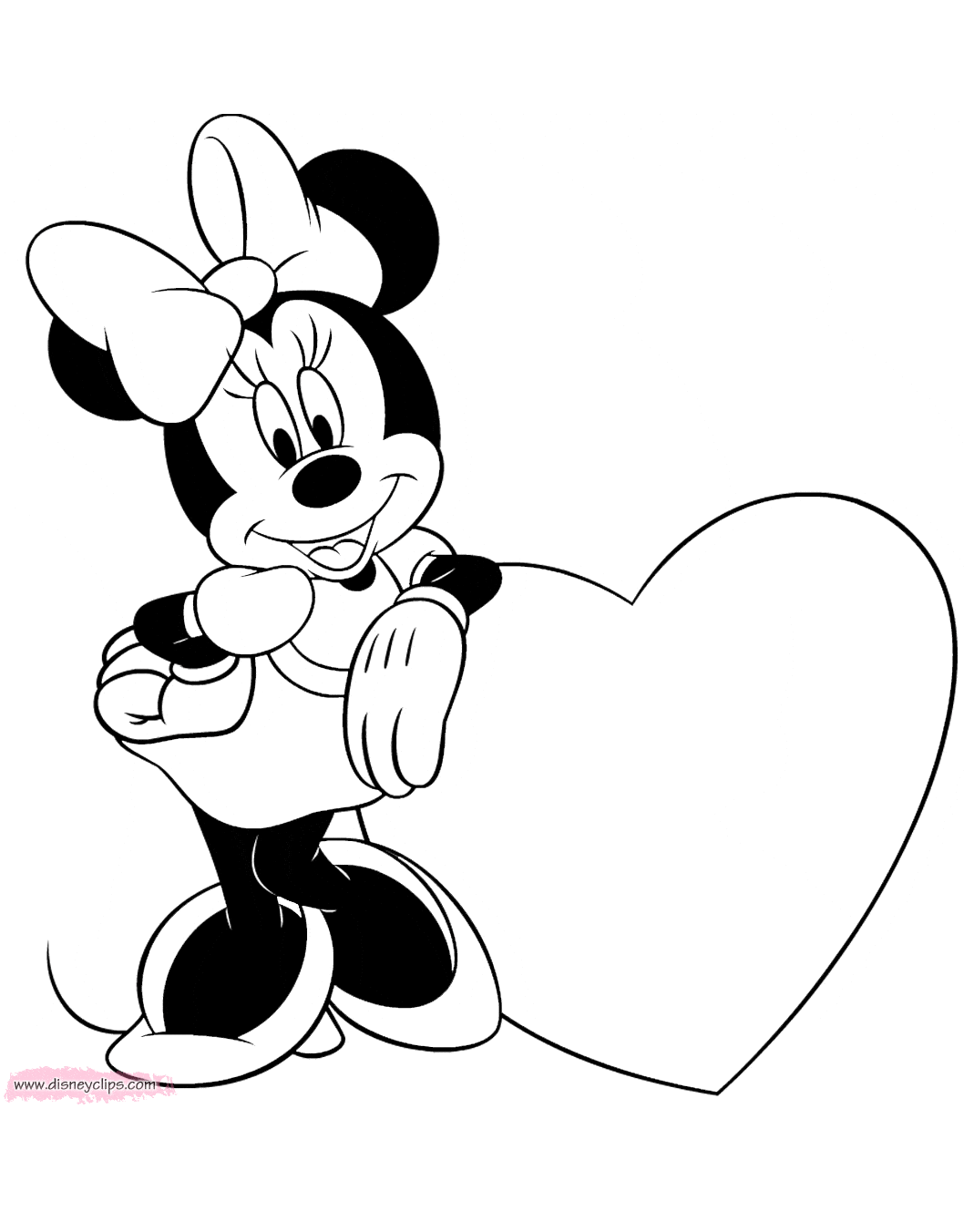 coloring page Minnie leaning on giant heart