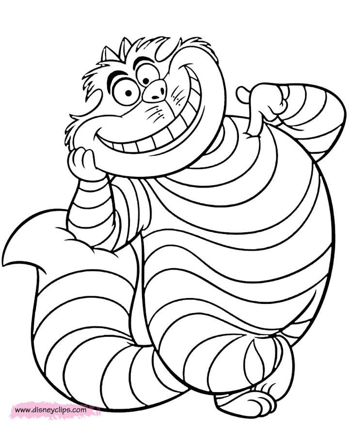 Alice Wonderland Cheshire  Cat  Coloring  Pages  Sketch 