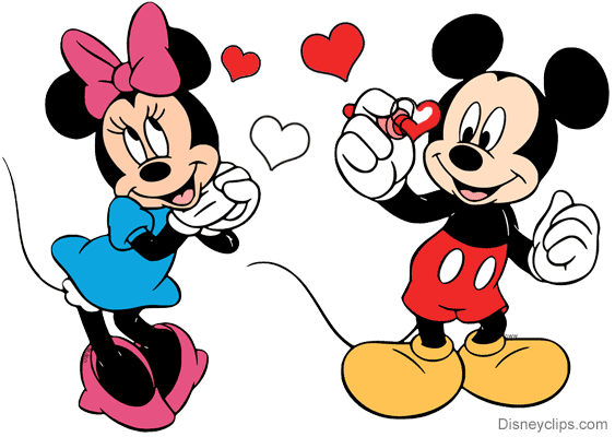 Mickey Mouse coloring in Minnie's hearts