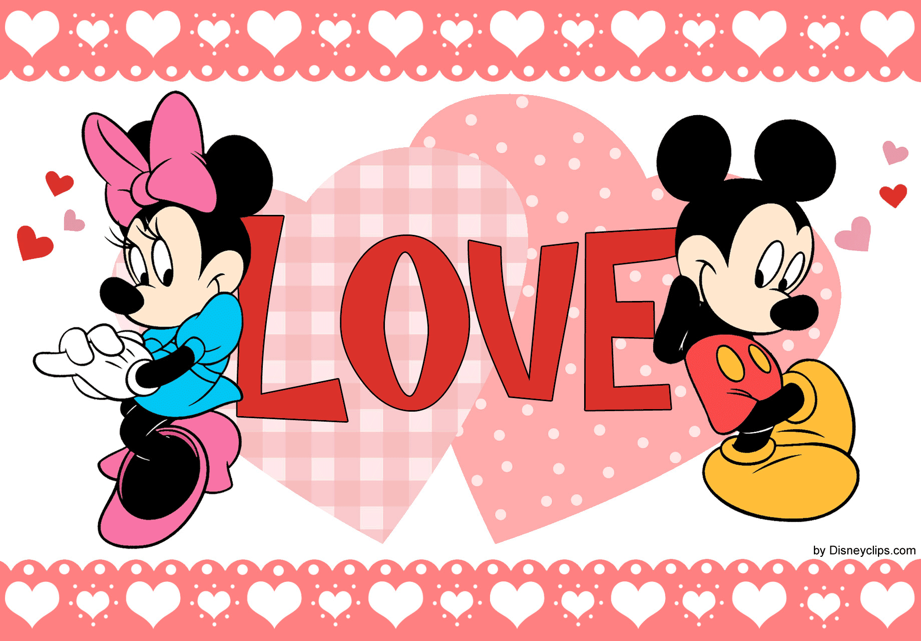 Valentine day cartoons mickey with minnie mouse 2K wallpaper download