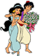 Aladdin offering Jasmine bouquet of flowers