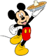 Mickey Mouse carrying a pie with whipped cream