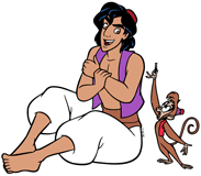 Aladdin in the dungeon with Abu holding a key