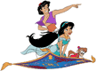 Aladdin, Jasmine, Abu on flying carpet