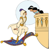 Aladdin and Jasmine about to kiss on the balcony