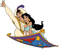 Aladdin and Jasmine on flying carpet