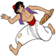 Aladdin running away with a loaf of bread