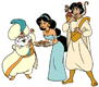 Aladdin, Jasmine, Abu, Sultan