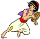 Aladdin running with loaf of bread