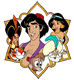 Aladdin, Rajah, Genie, Jasmine, Abu, Jafar, Sultan