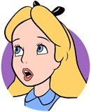 Alice's frightened face