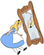 Alice falling down rabbit hole looking at reflection in mirror