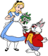 Alice and the White Rabbit picking flowers