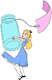 Shrunken Alice holding drink-me bottle