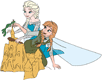 Anna and Elsa building a sand castle at the beach