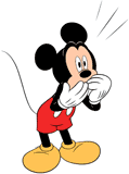 Anxious Mickey Mouse with his hands over his mouth