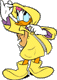Daisy wearing a raincoat
