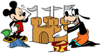 Mickey, Goofy building sandcastle