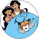 Aladdin, Jasmine, Genie, Rajah