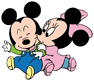 Baby Minnie kissing Mickey's cheek