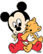 Baby Mickey hugging teddy bear