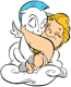 Baby Hercules hugging Pegasus