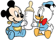 Baby Mickey, Donald sharing bottle