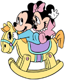 Baby Mickey and Minnie on a rocking horse