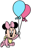 Baby Minnie holding balloons