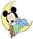 Baby Mickey sleeping in crescent moon
