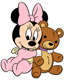 Baby Minnie hugging teddy bear
