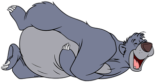 Baloo rolling on the ground laughing