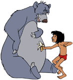 Baloo with Mowgli holding a banana