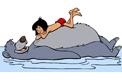 Baloo, Mowgli floating
