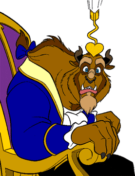 Cupid's arrow falling on the Beast's head