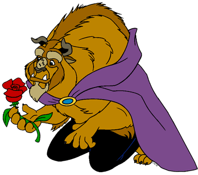 Beast kneeling with a rose