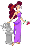 Meg standing by Cupid statue
