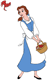 Belle carrying a basket, greeting a bird