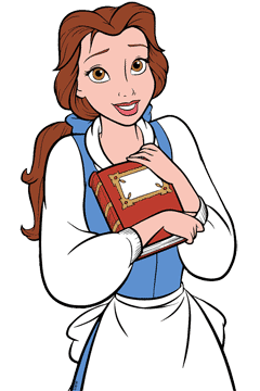 Belle holding a book