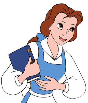 Belle holding a book