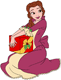 Belle holding a Christmas present